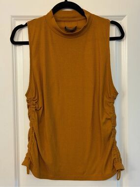 PRANA Blazing Star Sleeveless Top Spiced Gold Brown Waffle Knit Cinched Large